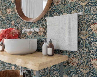 William Morris Wallpaper Vintage flowers Removable Peel and Stick Honeysuckle self-adhesive green Texture Wall Mural Retro botanical Pattern
