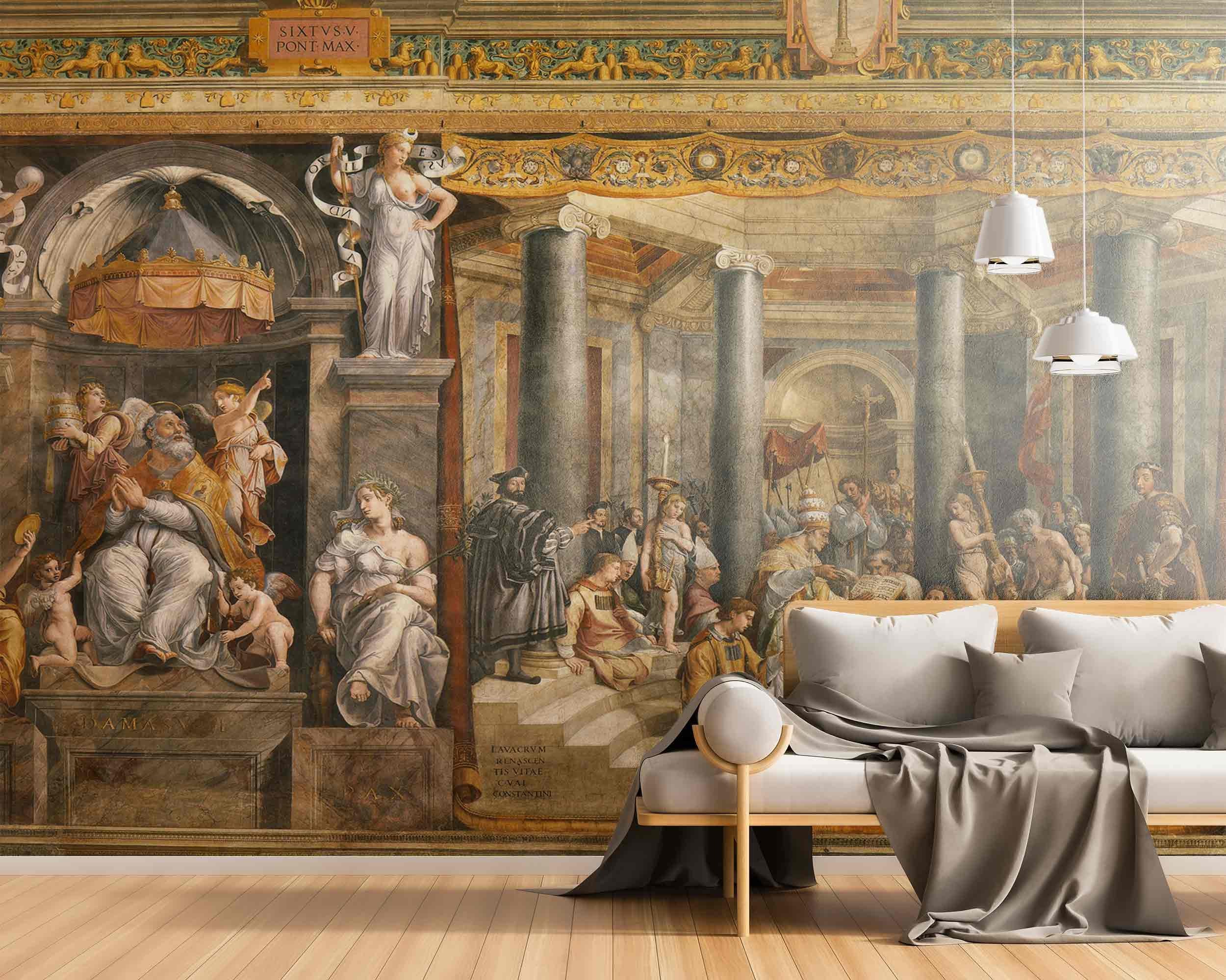 Baptism of Constantine Fresco in Vatican Ancient large wall mural removable wallpaper Vintage antique art antique fresco mural classical art
