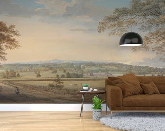 Trees painting wall mural Removable wallpaper Vintage Mural Landscape vintage Panoramique Scenic Removable Wallpaper Forest View