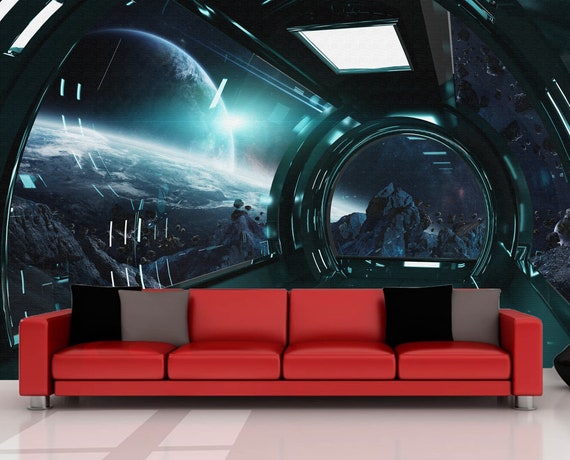 Wall Mural Sci Fi Photo Art Wall Mural Futuristic Spaceship Etsy