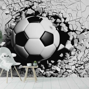 Soccer Ball Wallpaper Broken Wall Football Design Removable Peel
