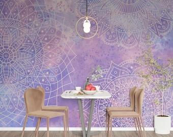Watercolor Indian mandala wallpaper bedroom Self-adhesive pastel bohemian mandala Bohemian wall mural Mandala wall decor Floral wallpaper