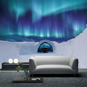 Northern Lights wall decal Eskimo winter dwelling removable wallpaper for living room Winter igloo Self-adhesive Peel/stick wall mural