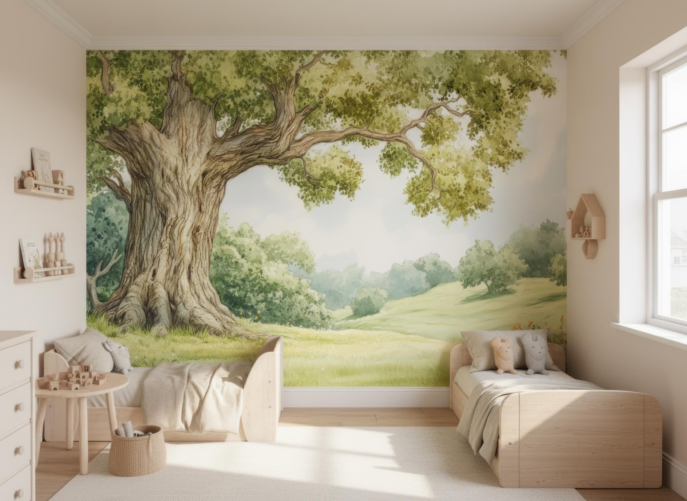 Enchanted Tree Wallpaper Mural, Nursery Forest Wall Mural, Kids Room ...