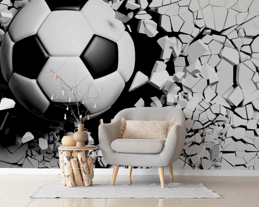 Soccer Ball Wallpaper Broken Wall Football Design Removable Peel