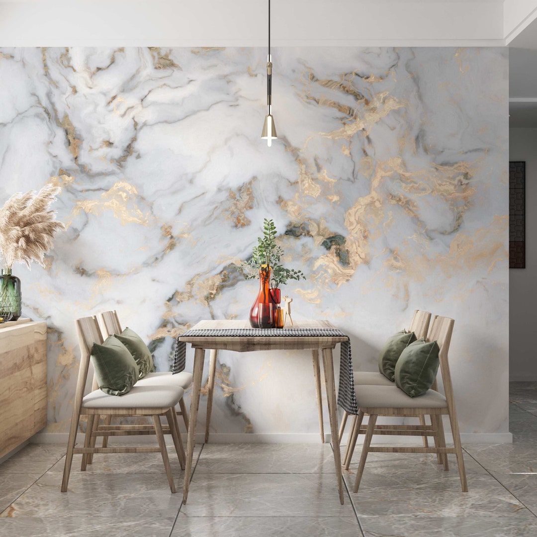 White Marble Removable Wallpaper Abstract Gray Gold Stone Marble