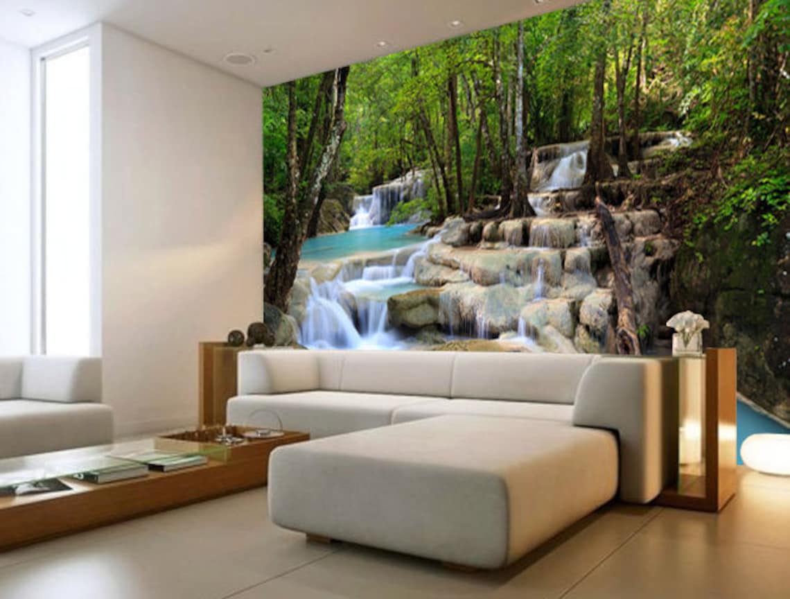 Tropical waterfall wall mural Waterfall in forest removable Etsy