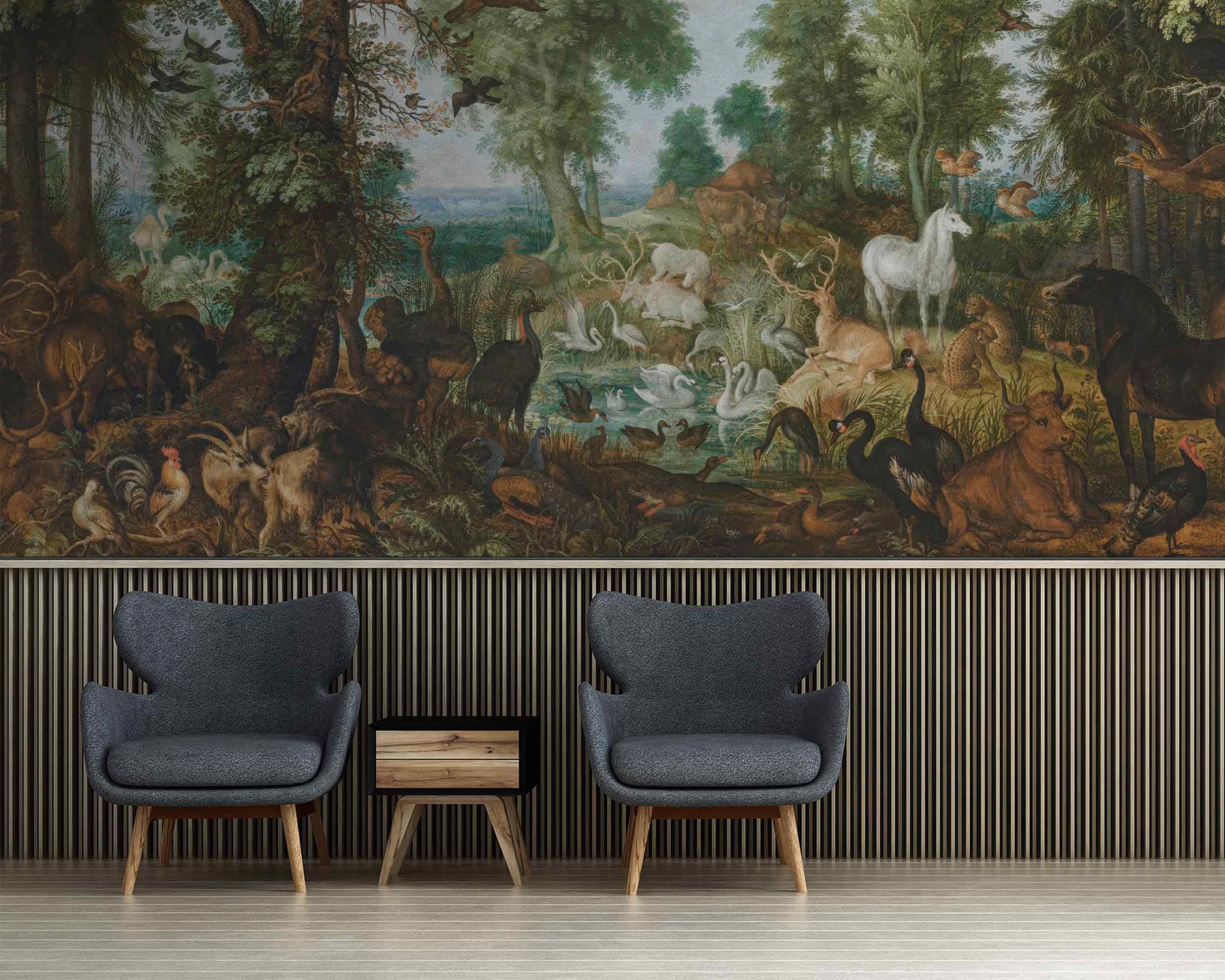 El Jardín del Edén Paisaje vintage con animales, caballos y árboles Arte de Jan Brueghel Mural de pared Arte renacentista Arte de pared de estilo victoriano