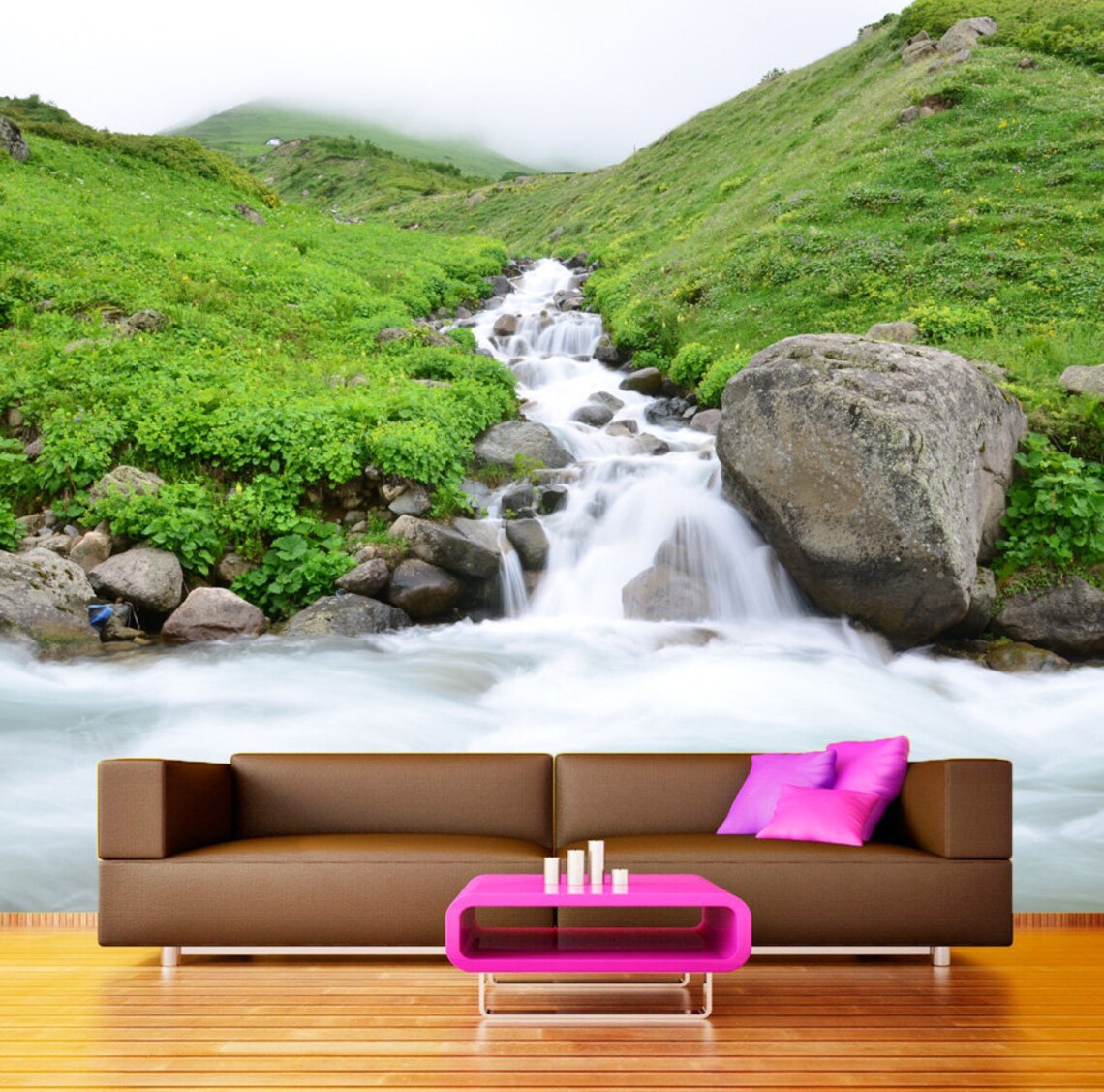Nature wall mural River wall decor Scenic landscape removable Etsy
