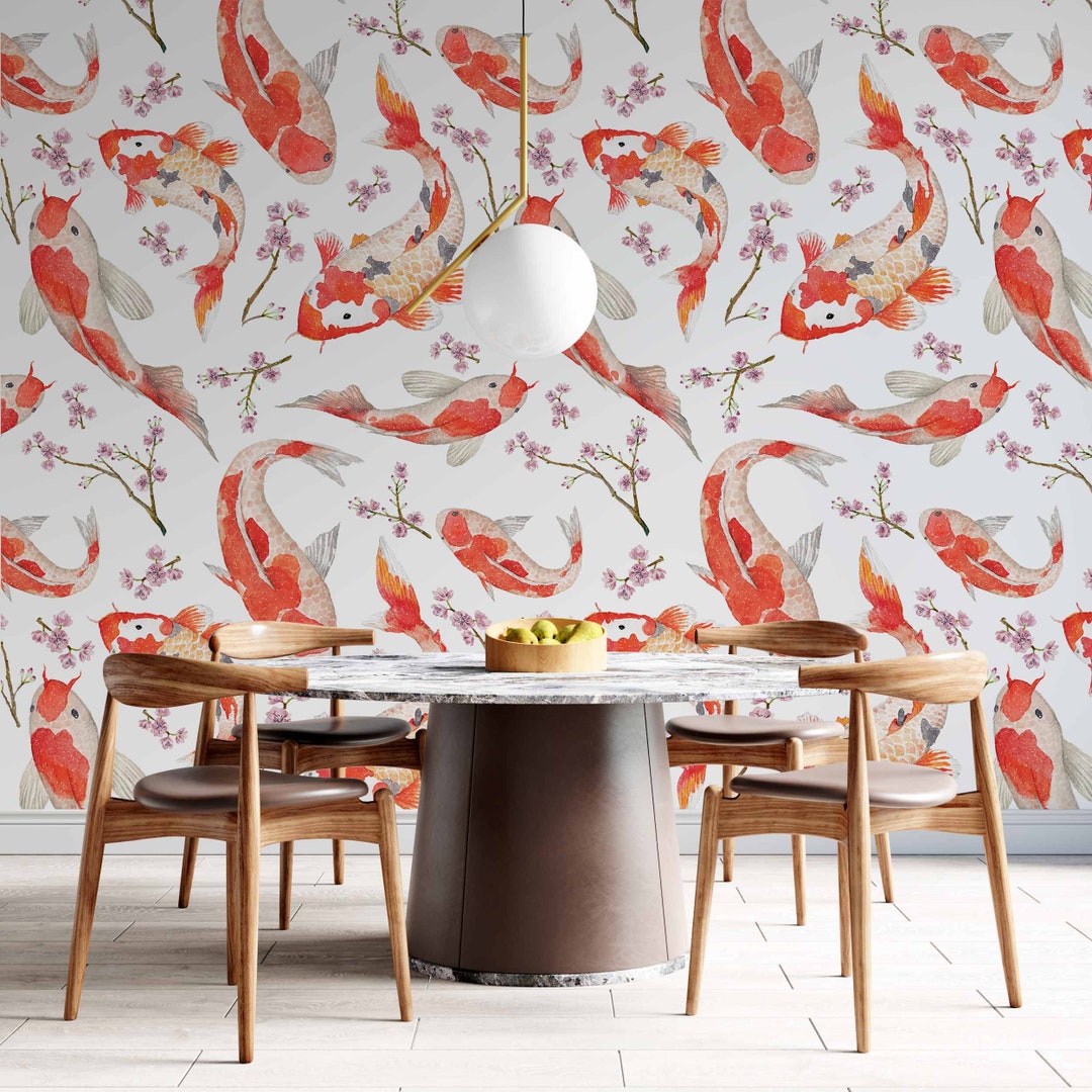 Koi Fish Removable Wallpaper Animal Sea Nautical Japan Etsy