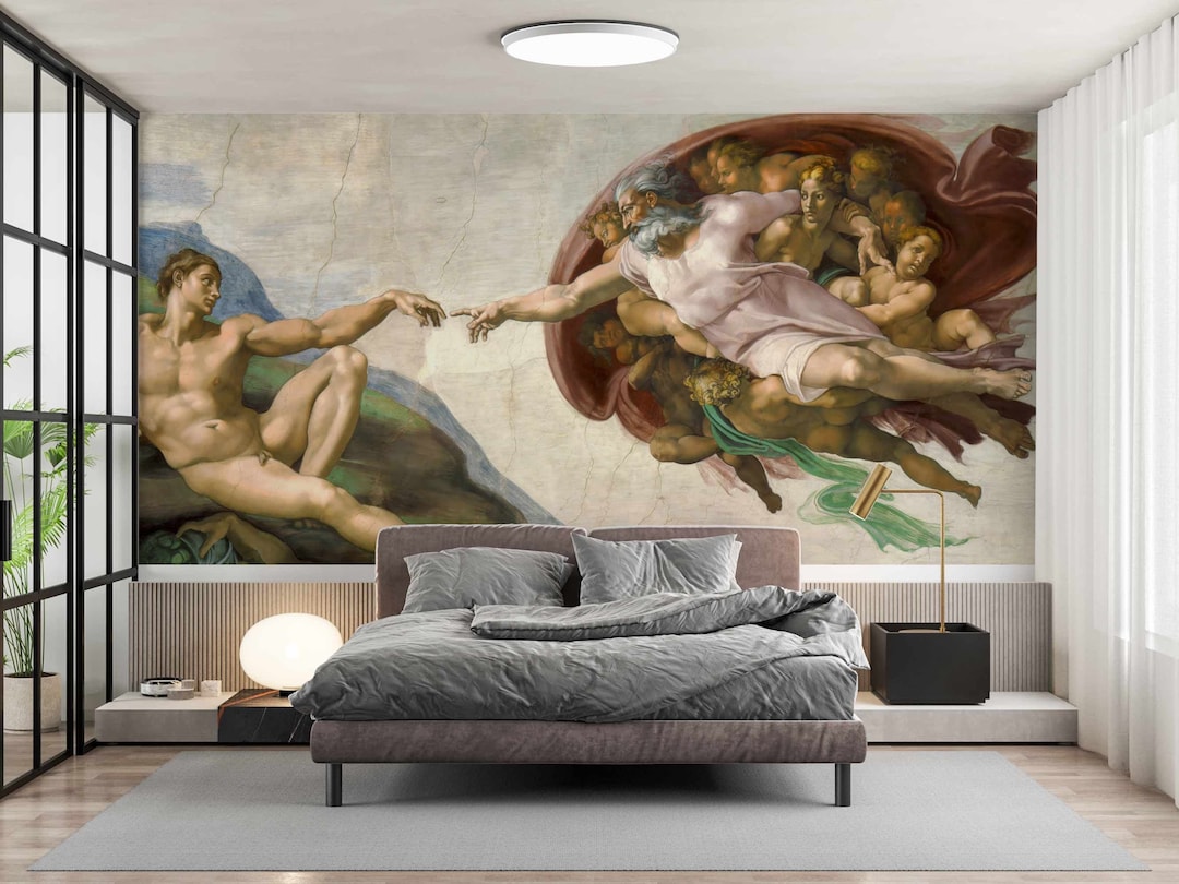 The Creation of Adam Sistine Chapel Ceiling Fresco Wallpaper Large Wall ...