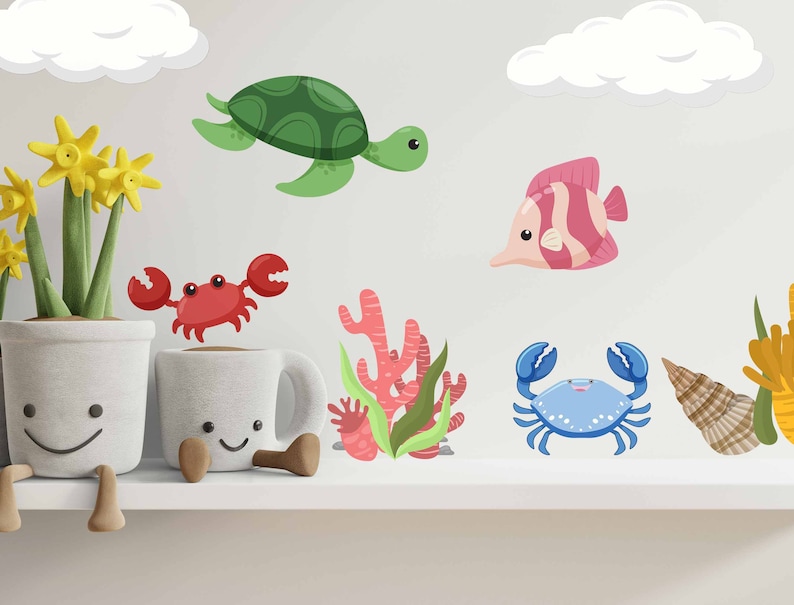 Sea Animals Wall Decal Set Whale Fish Kids Stickers Underwater Etsy
