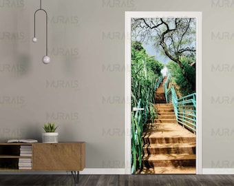 Stairs door sticker Self- adhesive door sticker decal for front door Staircase Door Mural Peel & Stick Stairs Door Decal Self- adhesive