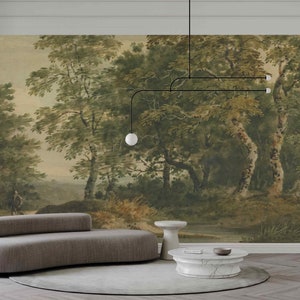 Vintage Landscape Wallpaper, Green Tree Wall Mural, Removable Peel and ...