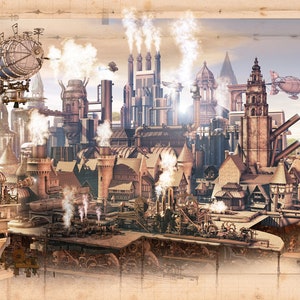 Steampunk scenery wall mural Colorful photo gothic room for wall decor Gears removable wallpaper Steampunk Self-adhesive Large Wallpaper