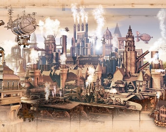 Steampunk scenery wall mural Colorful photo gothic room for wall decor Gears removable wallpaper Steampunk Self-adhesive Large Wallpaper