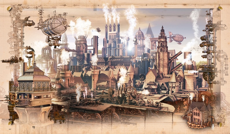 Steampunk scenery wall mural Colorful photo gothic room for wall decor Gears removable wallpaper Steampunk Self-adhesive Large Wallpaper image 1