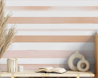 Vintage Brown Watercolor Stripes Wall Mural Retro Vintage Interior Horizontal Strip Rustic Home Decor Neutral Color Palette Boho Chic mural