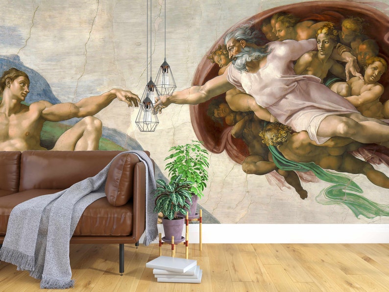 The Creation of Adam Sistine Chapel Ceiling Fresco Wallpaper | Etsy