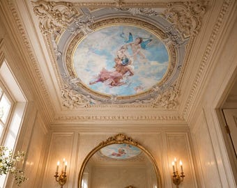 Papier peint fresque de plafond classique, style Renaissance, anges, décoration murale de palais italien
