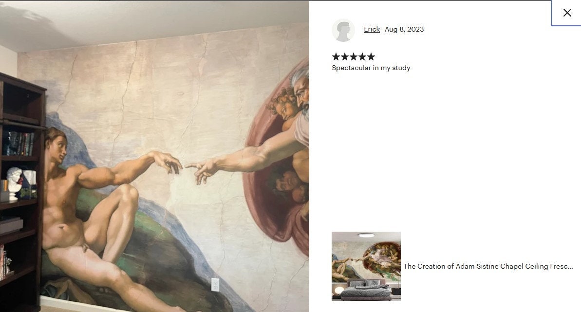 The Creation of Adam Sistine Chapel Ceiling Fresco Wallpaper Large Wall ...