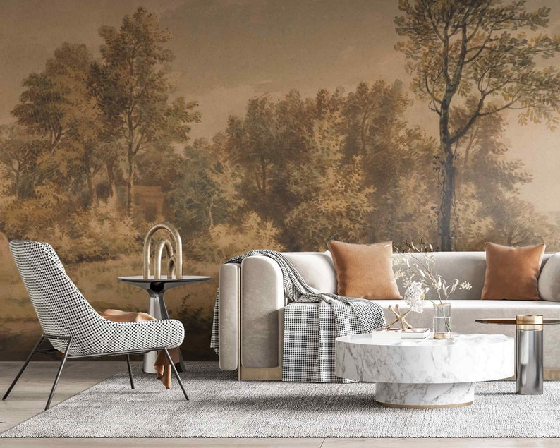 Vintage Monochrome Rustic Landscape Removable Wallpaper Retro Wall ...
