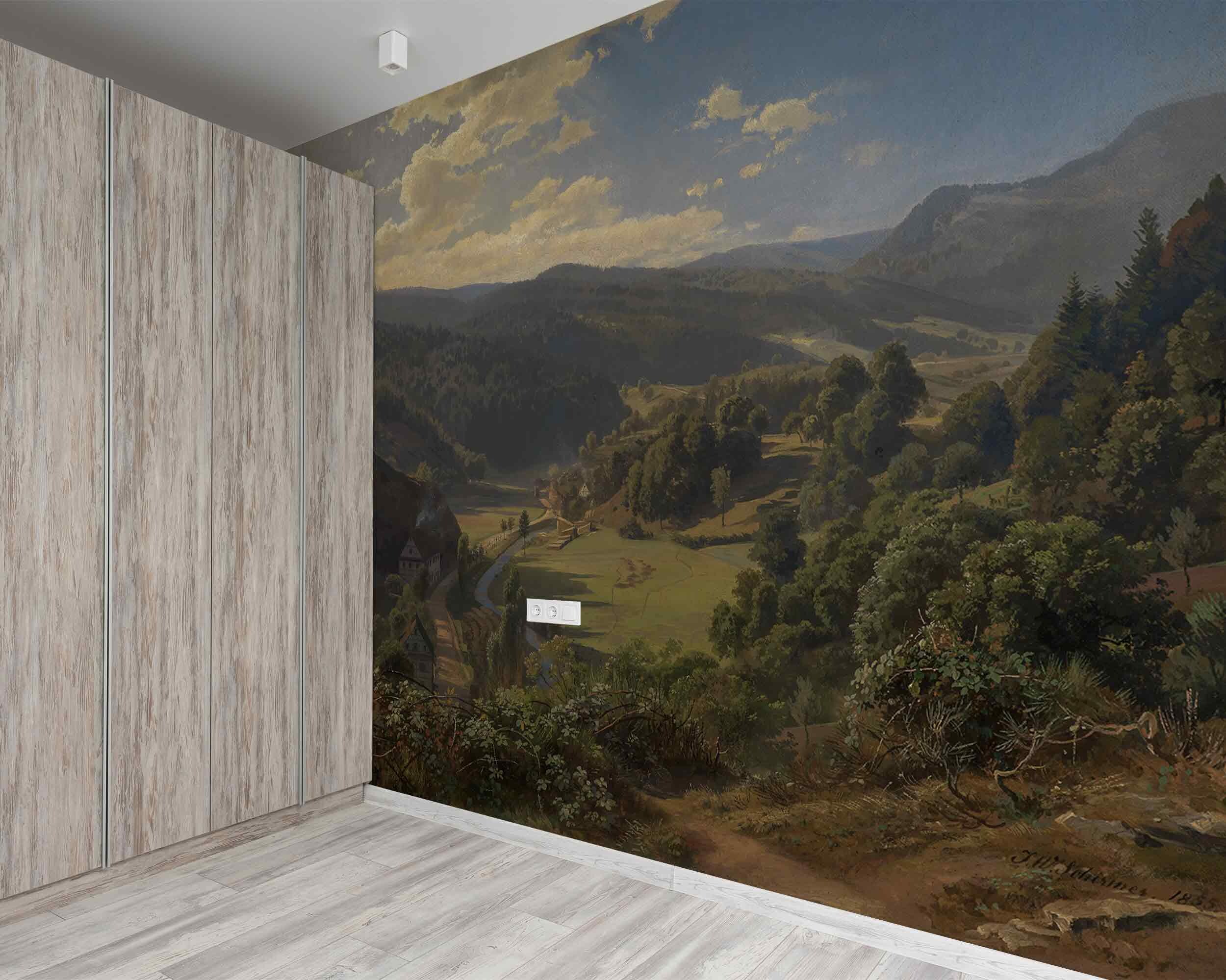 Vintage Landscape Mural Wallpaper – Classic Nature Painting, Rustic ...