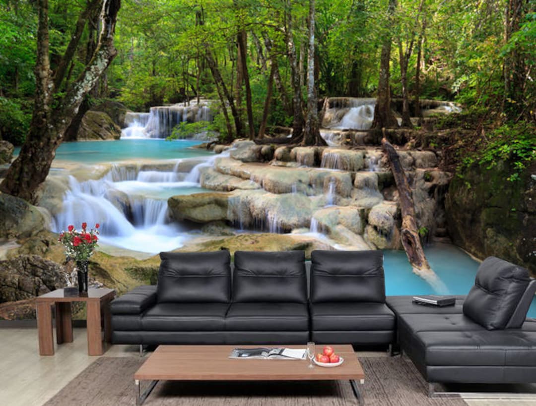 Tropical Waterfall Wall Mural Waterfall in Forest Removable Wallpaper