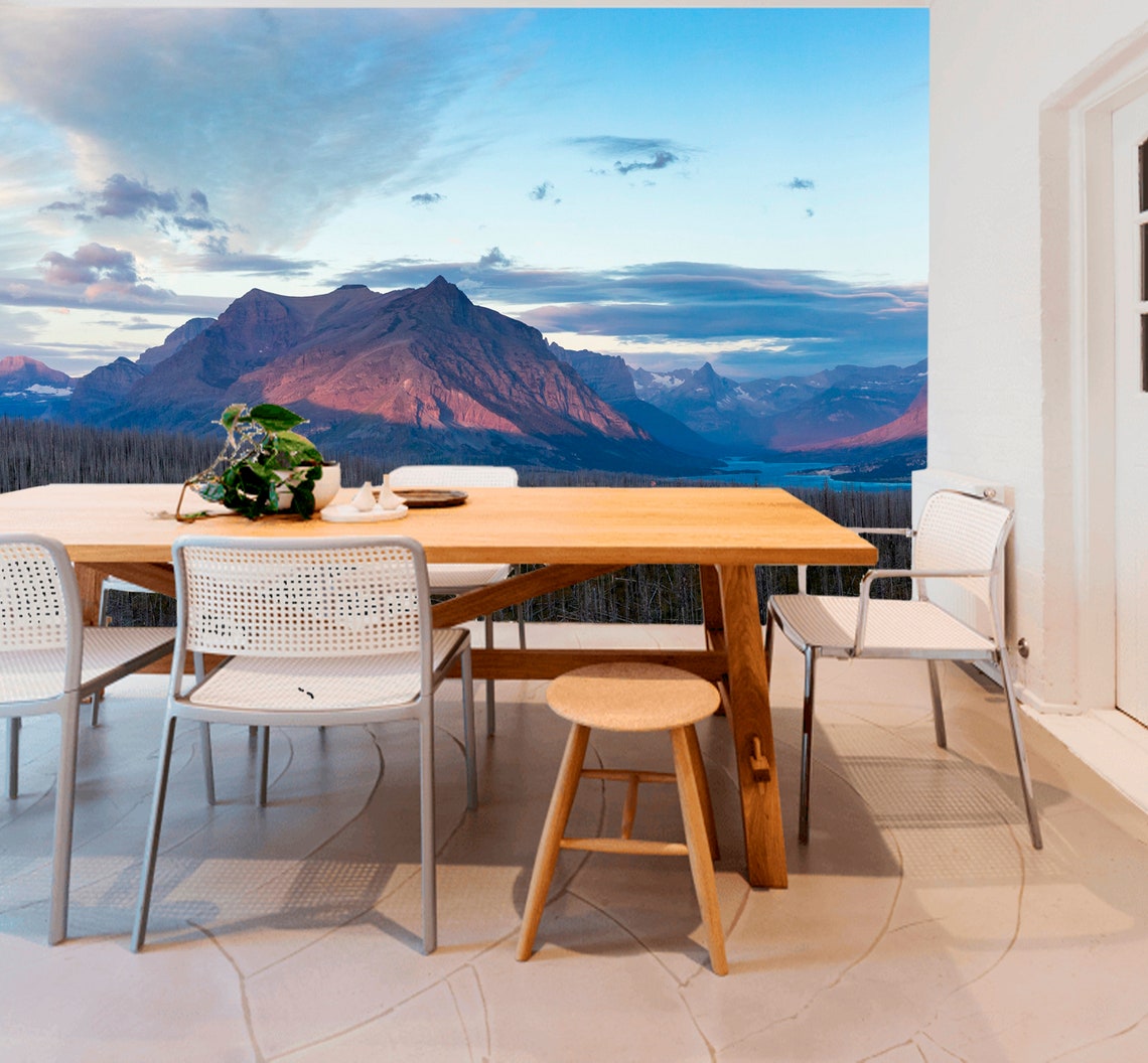 Mountains removable wallpaper Mountains Trees art wall decor Etsy