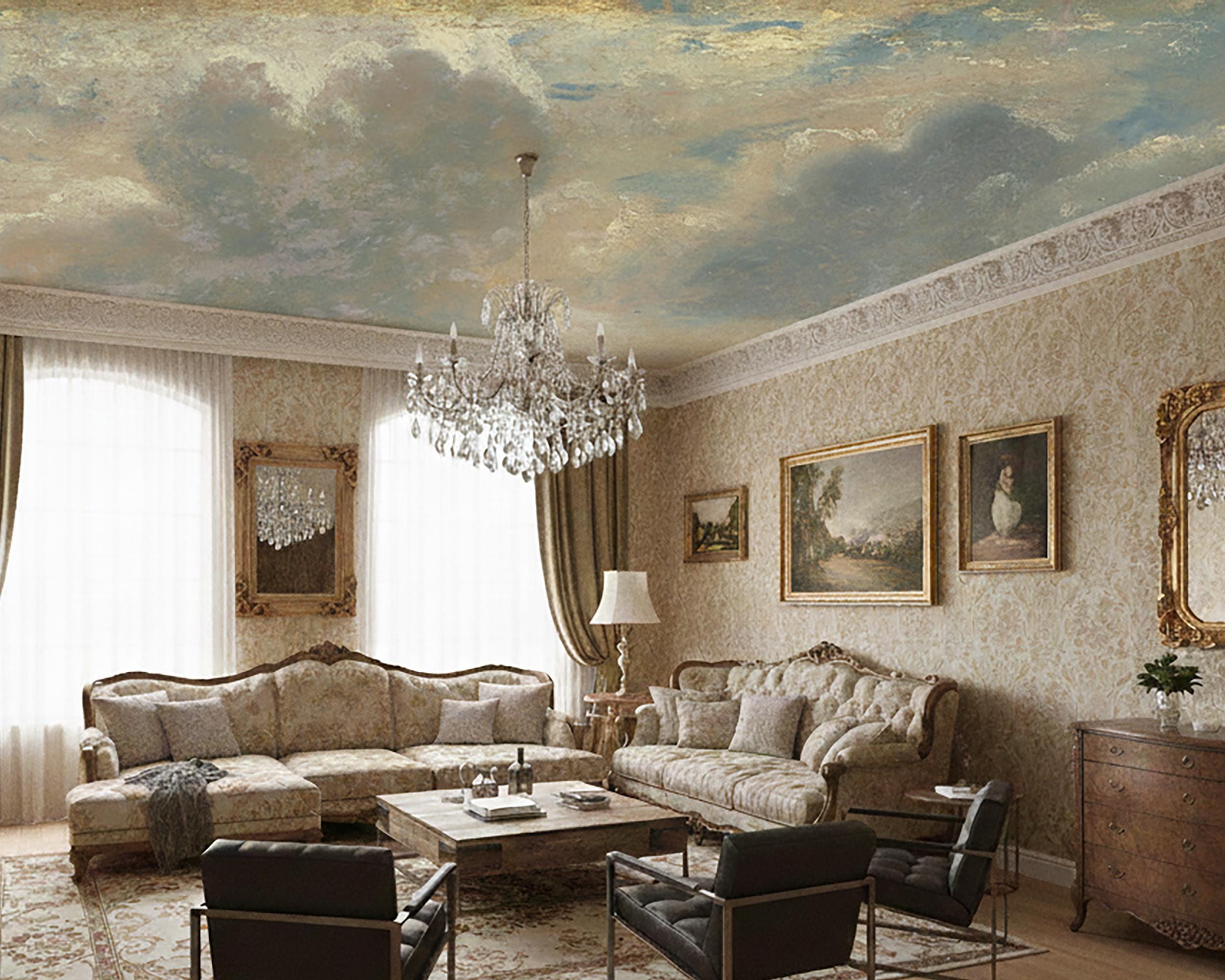 Vintage Cloud Sky Ceiling Mural Classical Painted Clouds Fresco ...
