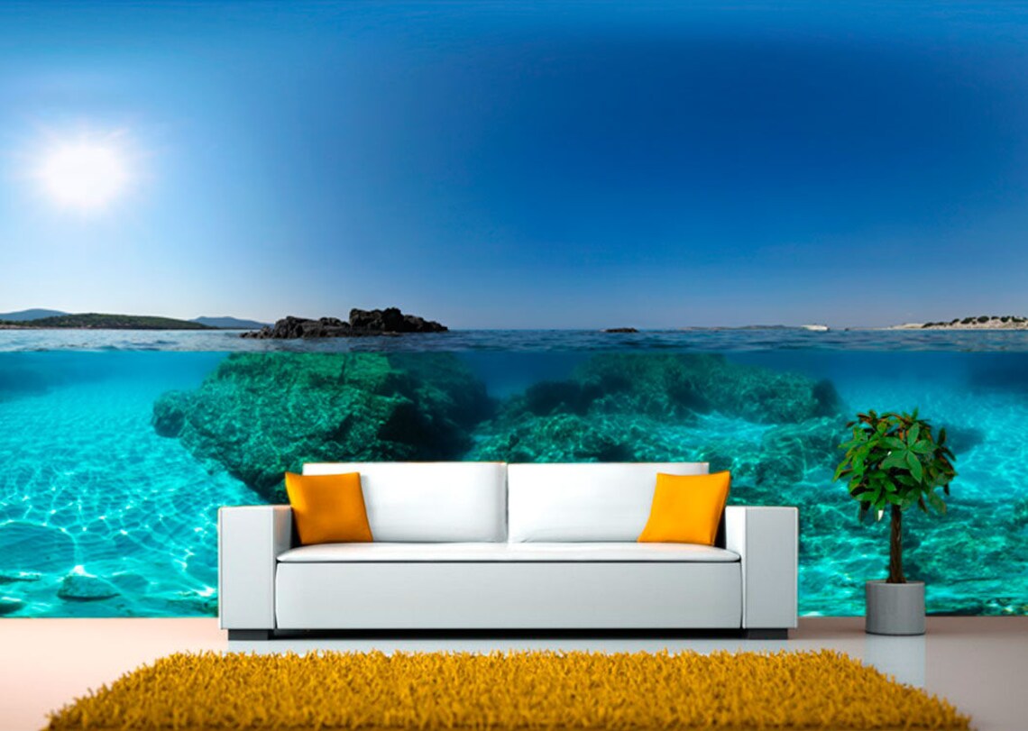 Blue tropical water wall mural Water ocean Selfadhesive Large Etsy