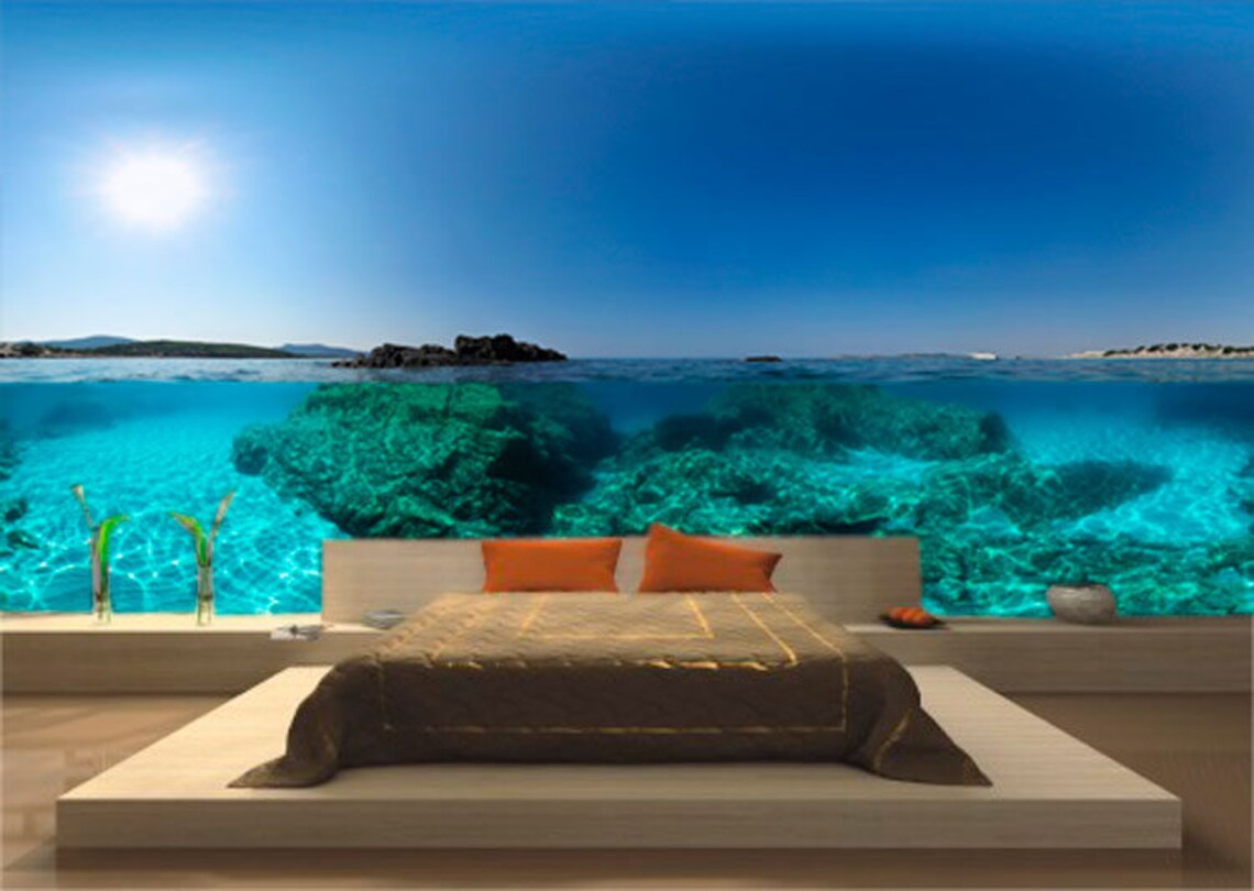 Blue tropical water wall mural Water ocean Selfadhesive Large Etsy