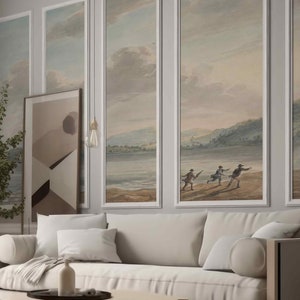 Murale cielo pastello Murale rimovibile Tradizionale panoramico Vintage Monocromatico Rustico Paesaggio Carta da parati rimovibile Murale retrò arte shabby