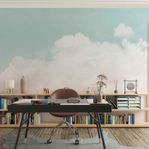 Vintage Sky wall decor Removable self-adhesive Nature Clouds regular wallpaper Rising Sky art Pastel Color mural Retro Cloudy art Wall Mural