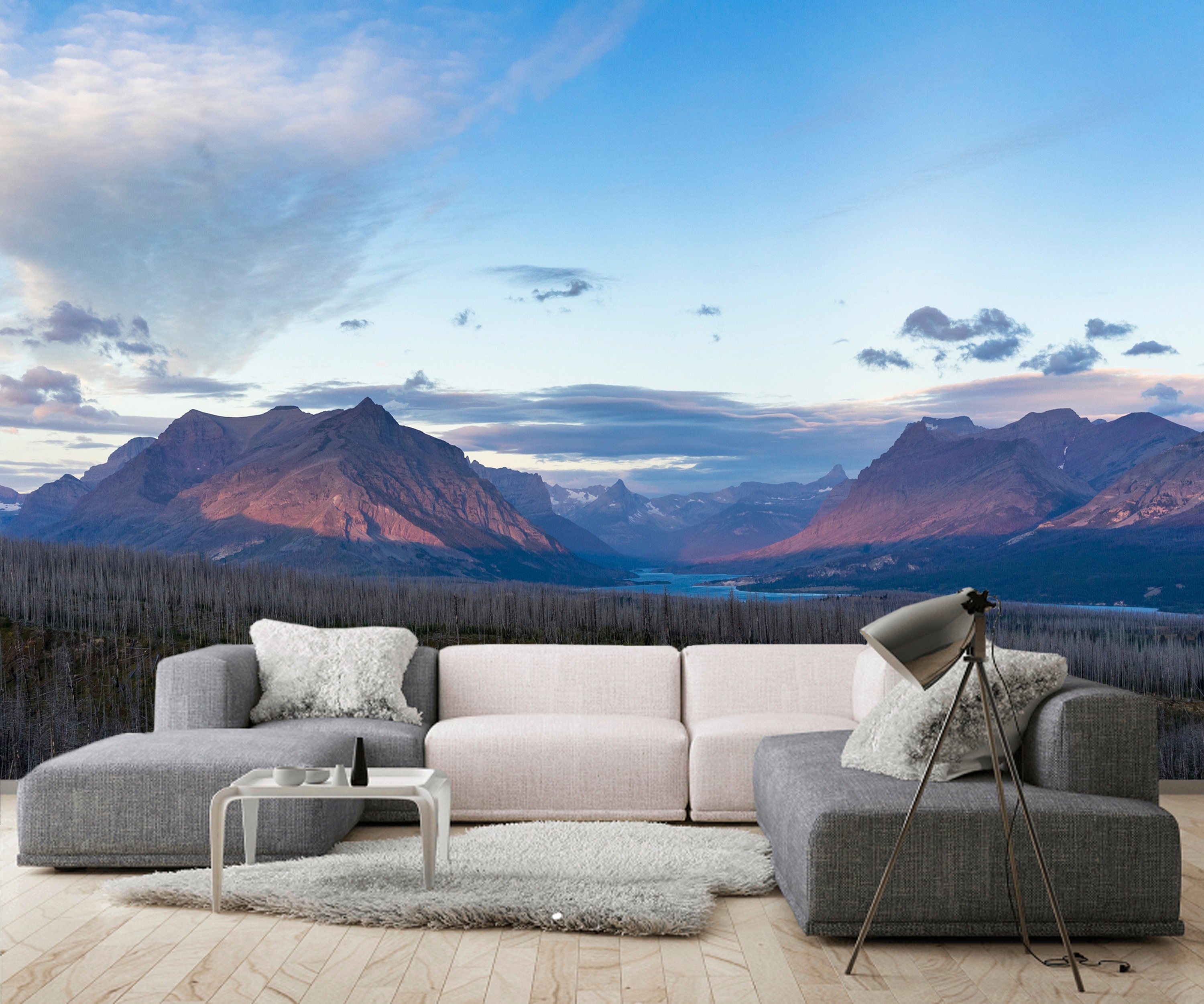 Mountains removable wallpaper Mountains Trees art wall decor Etsy