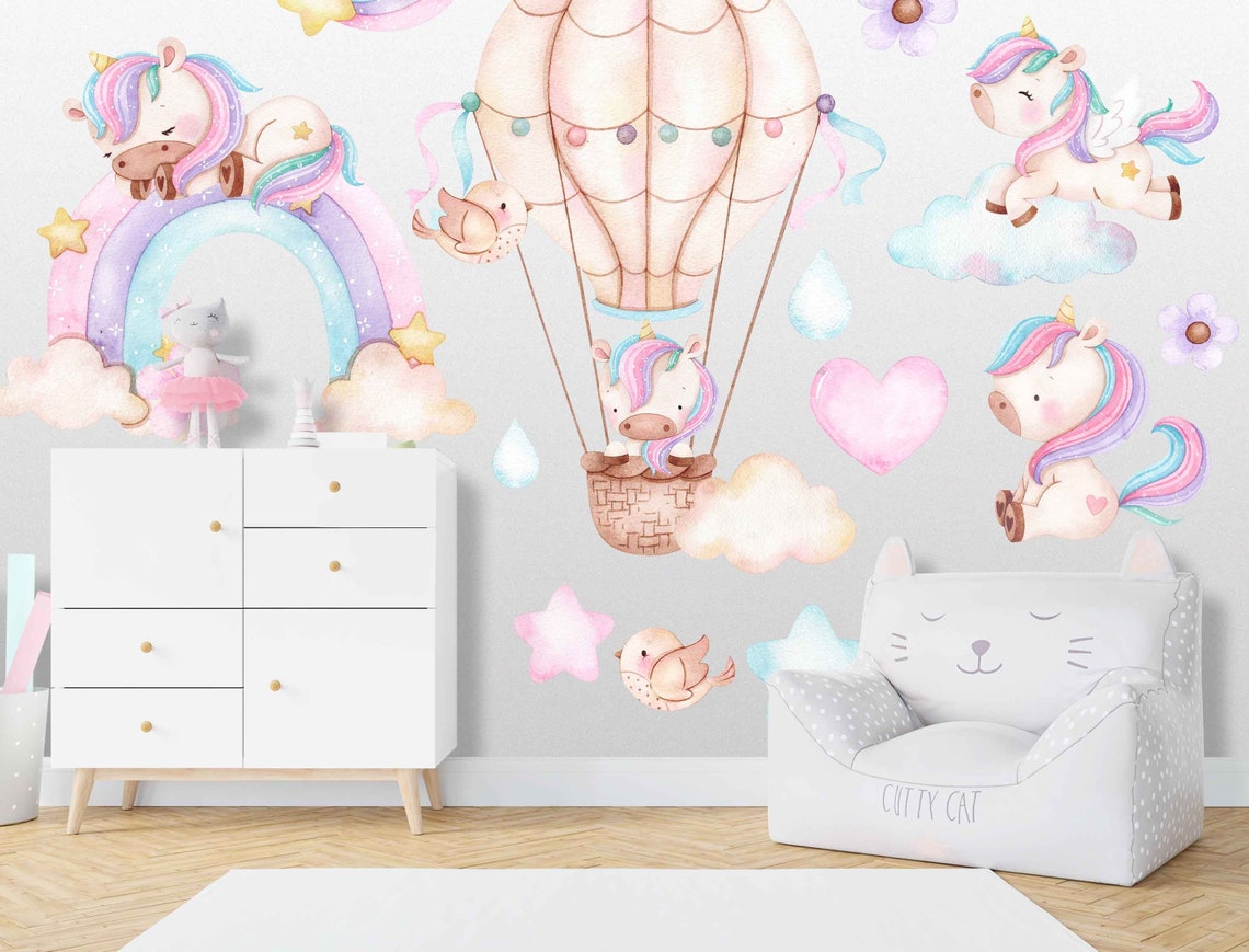 Rainbow and Unicorn Removable Wall Decal Set