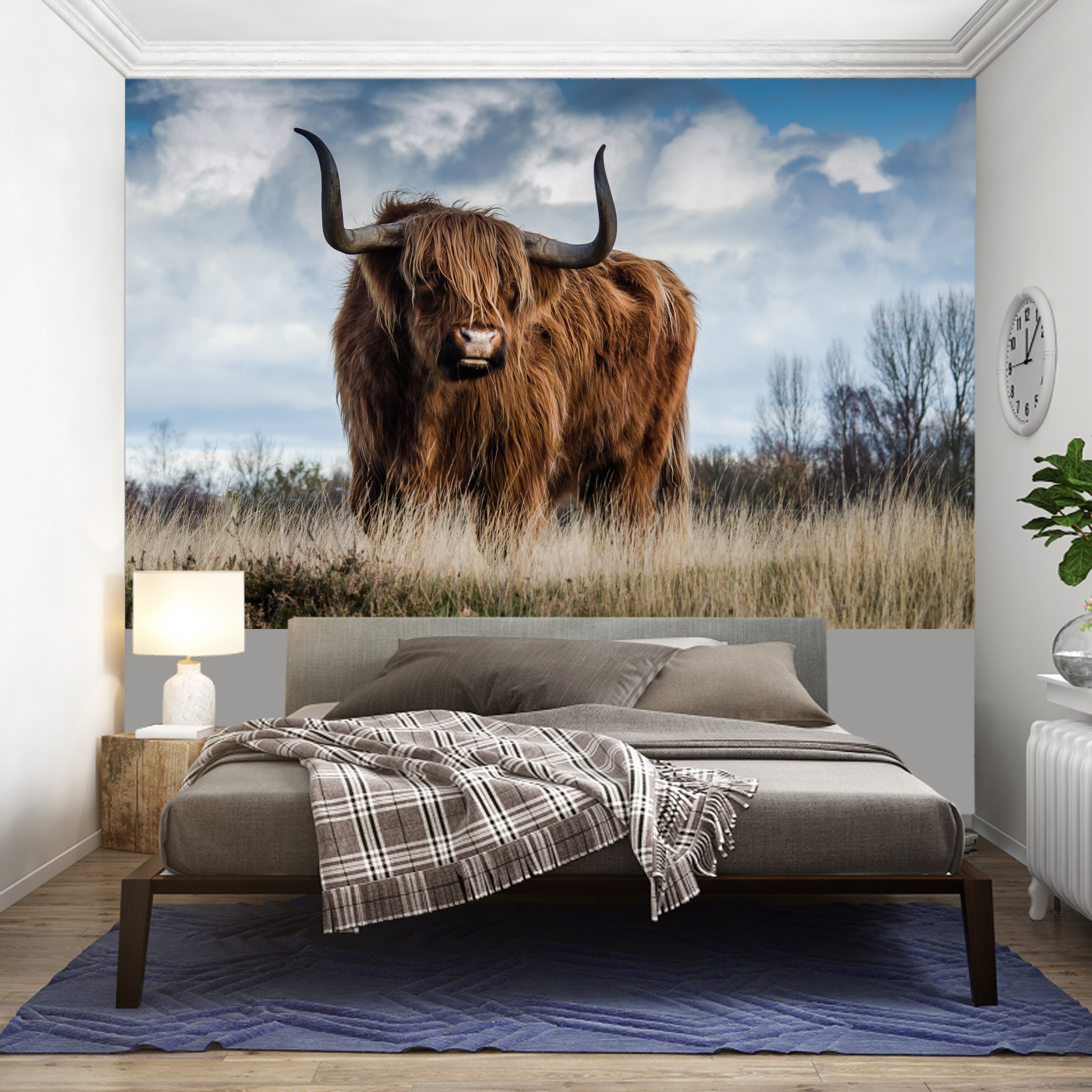 Highland Cow Wall Mural Cow Wall Art Home Decor Highland Bull Etsy
