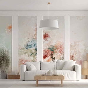 Carta da parati rimovibile con delicati fiori astratti Peonie acquerellate parete decorativa nel soggiorno Carta da parati con fiori vintage colori colore chiaro