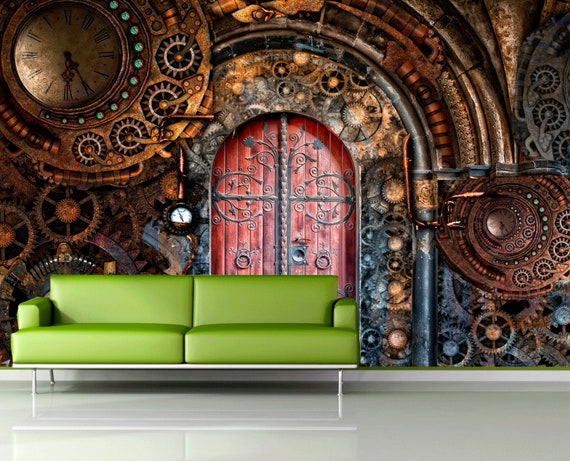 Steampunk Door Wall Mural Colorful Photo Of Gothic Room For Wall Decor Gears Wallpaper Mural For Home Wall Decor For Livingroom Sku 20362