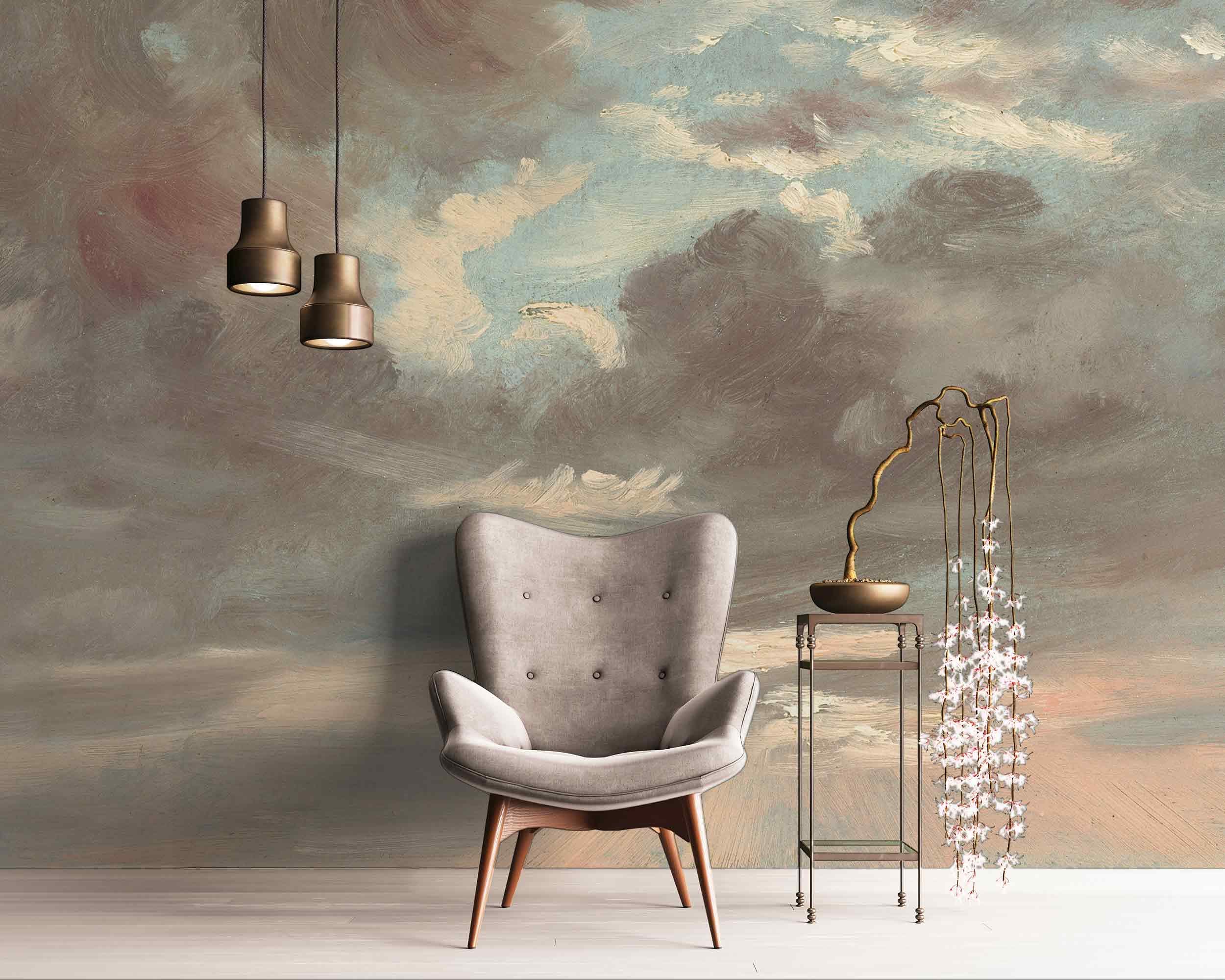 Vintage Cloudy Sky Wall Mural – Removable or Traditional Wallpaper ...