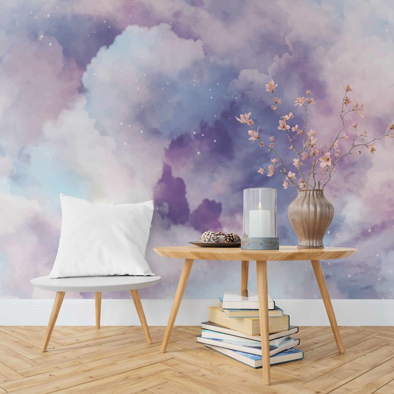 Pastel Color Clouds Removable Wallpaper Rising Clouds Etsy