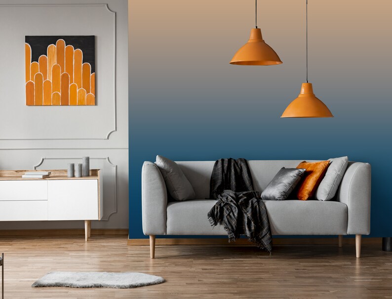 Sea Blue yellow Gradient Mural Peel and Stick Wallpaper | Etsy