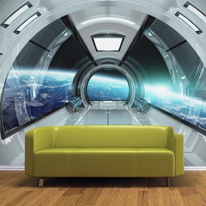 Wandbild Sci-Fi Fotokunst Futuristisches Raumschiff entfernbare Tapete Fantastisches Raumschiff-Interioir Selbstklebende große Tapete