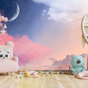 Sky Wall Mural Pastel Pink Clouds Removable Wallpaper Rising Clouds ...