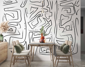 Abstract line removable wallpaper Brush strokes Self-adhesive Black and white large wallpaper Paint brush wall decor Wallmural artistic