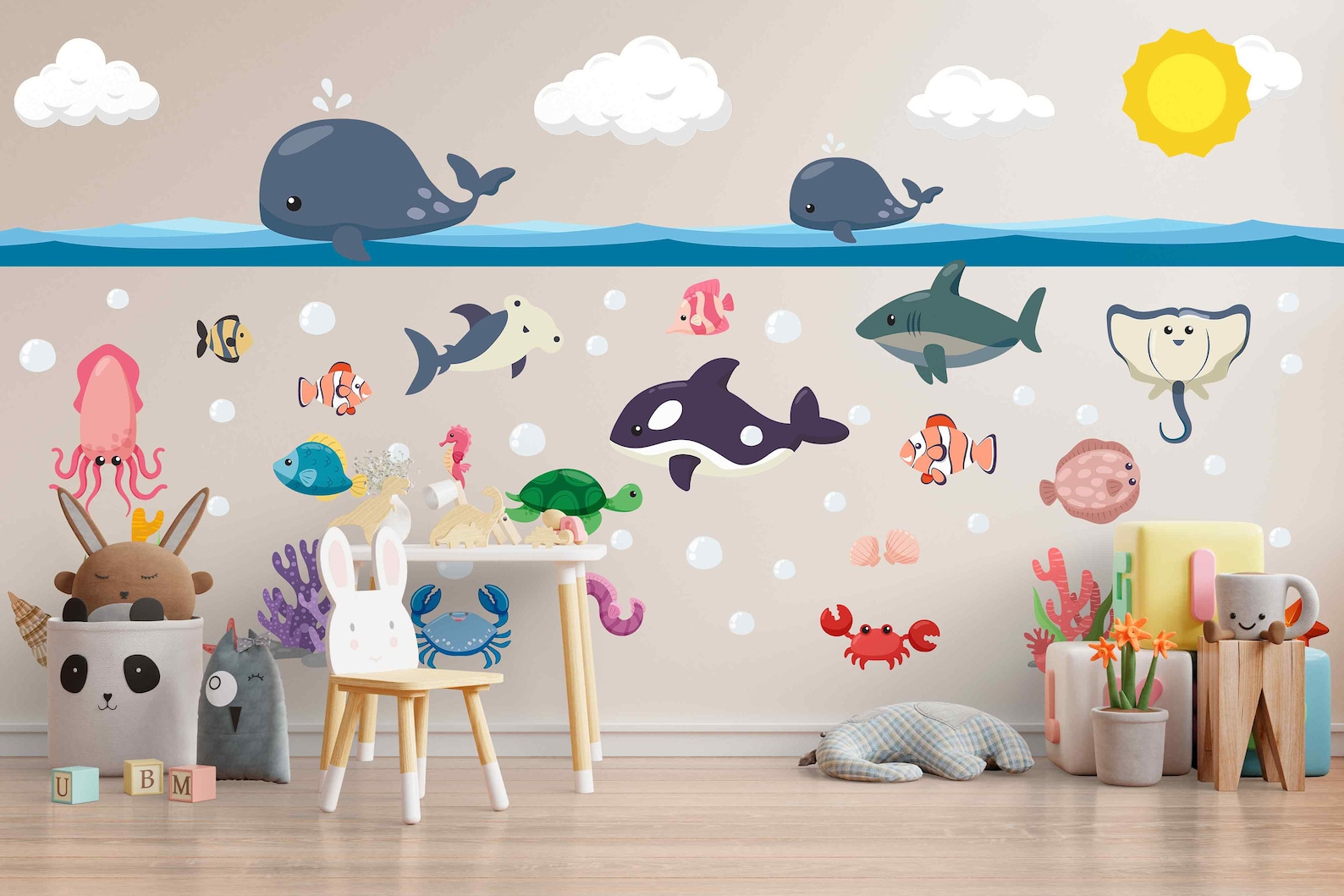 Sea Animals Wall Decal Set Whale Fish Kids Stickers Underwater Etsy
