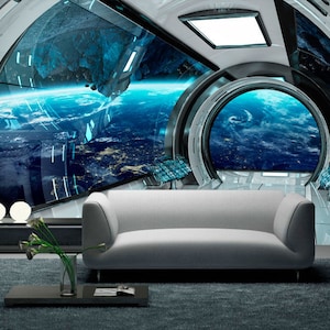 Sci-fi fotokunst Verwijderbare muurschildering futuristisch ruimteschip Fantastische interieurfoto Zelfklevende muurschildering van het interieur van het ruimteschip