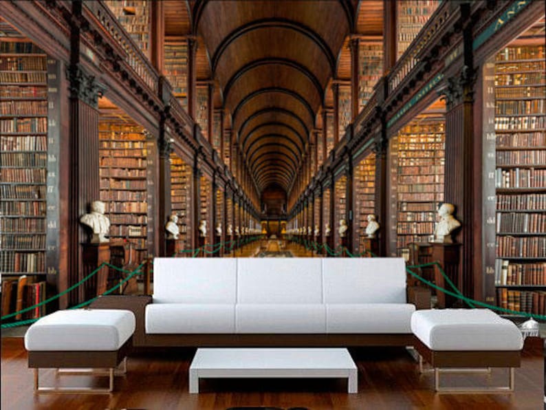 Library Wall Decor Removable Wallpaper Books Library Wallpaper Etsy