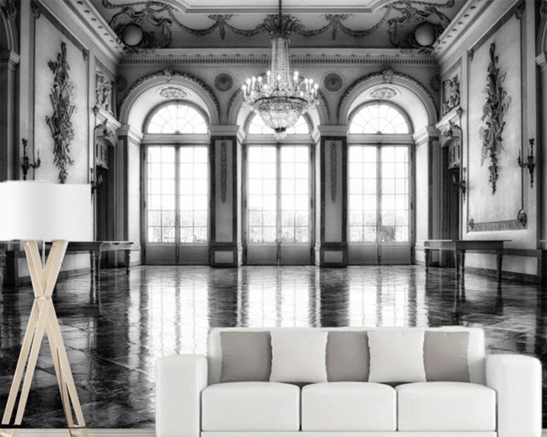 Grey Home Mural Сastle Wall Mural Black White Photo Mural Gothic Room