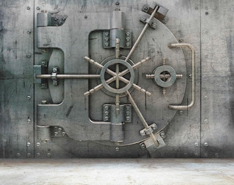 Metal door bank wallpapers print Steel door decor removable wallpaper Original large wall art Metal texture Self-adhesive Large Wallpaper